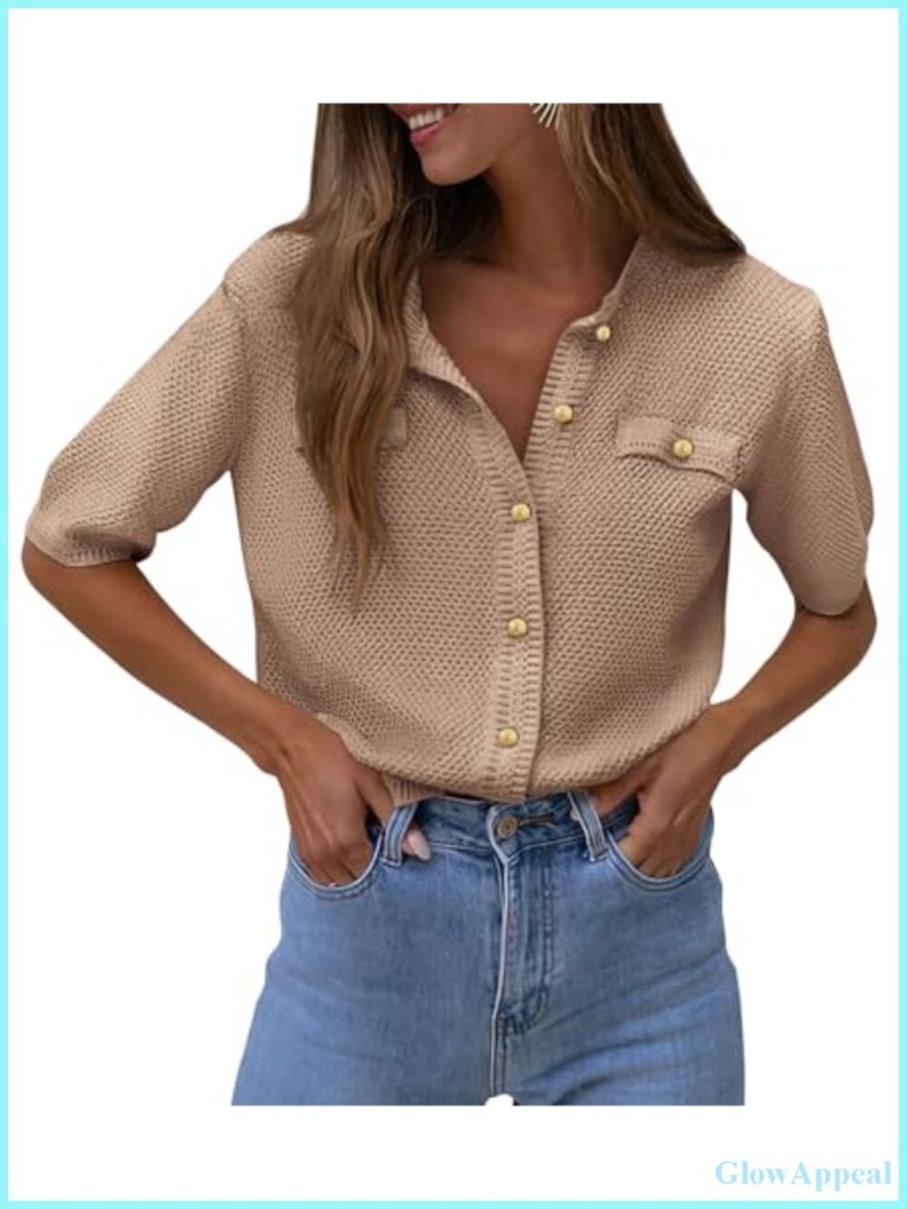 Knitted Button Down Cardigan for Women - Lightweight Summer Half Sleeve V-Neck